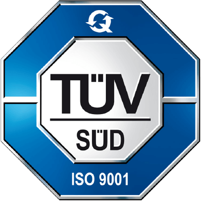 TUV SUD logo with e the ISO 9001 designation at the bottom